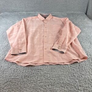 Tommy Bahama Mens XL Linen Blend Salmon Stripe Long Sleeve Button Down Shirt